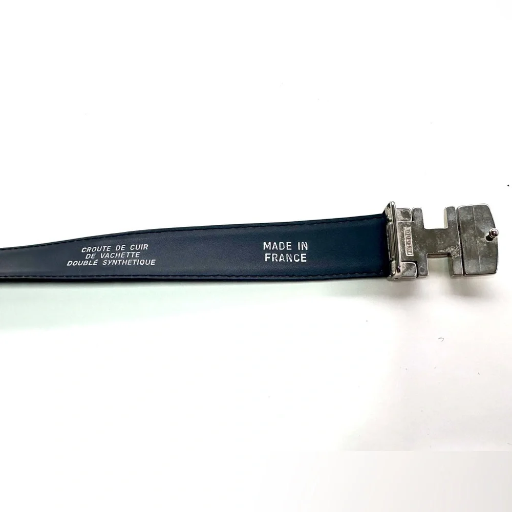 Black Leather Belt with Silver Buckle, France, L